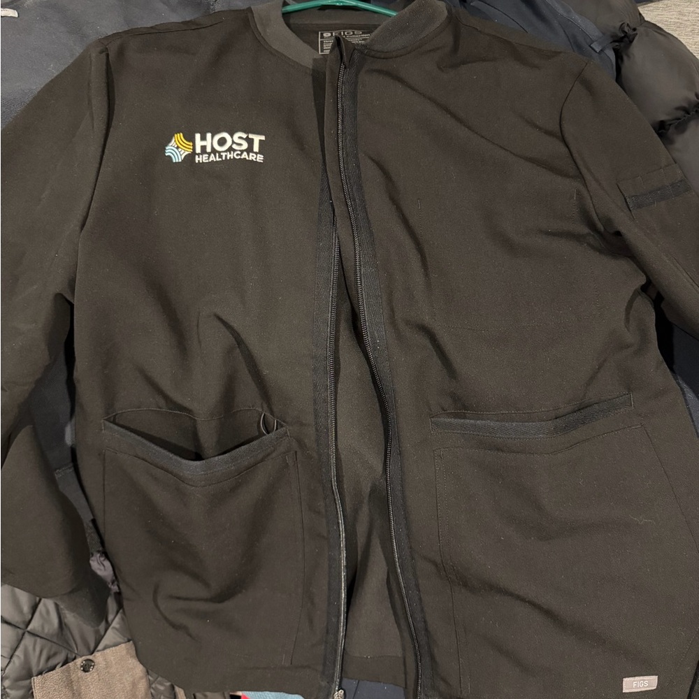 Figs Black Lightweight Zip-Front Shirt Jacket with Host Healthcare Logo